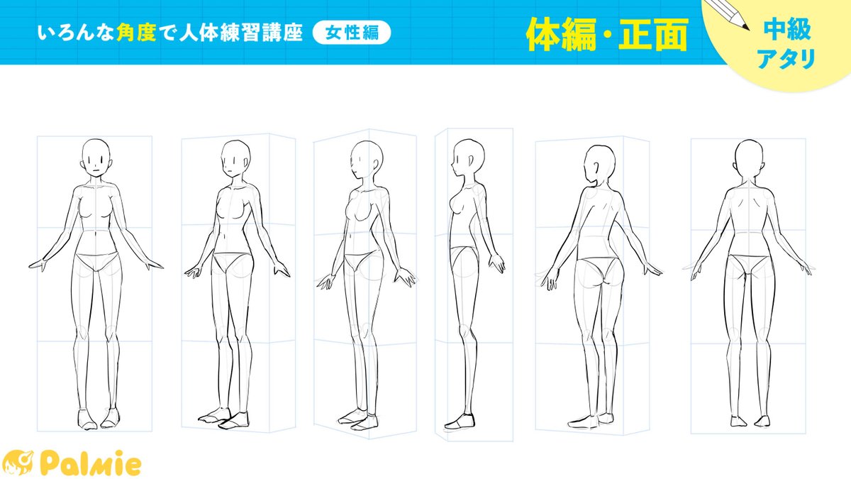 いろんな角度で人体練習講座(女性編)3周目
体編・正面完了しました。 まだ、あおりとふかんが残ってる… #パルミー
←2周目 3周目→ 
