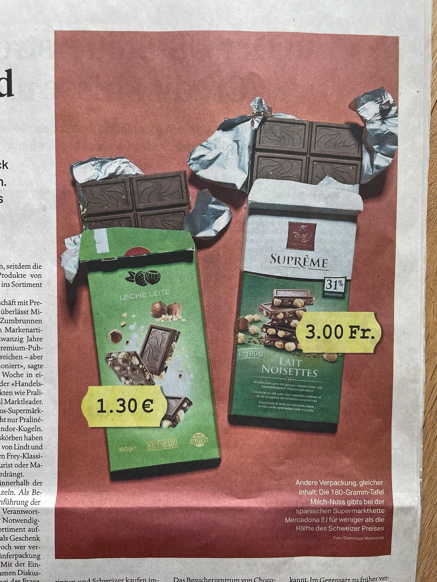 Lahor_Jakrlin's tweet photo. #Konsumentenverarschungsschweizermeisterin @migros. 

Trotz Umverpackungs- und Transportkosten ist Migros-Schokolade im Ausland weniger als halb so teuer.

Gut recherchiert von @sonntagszeitung. https://t.co/c2v7VlrXMz