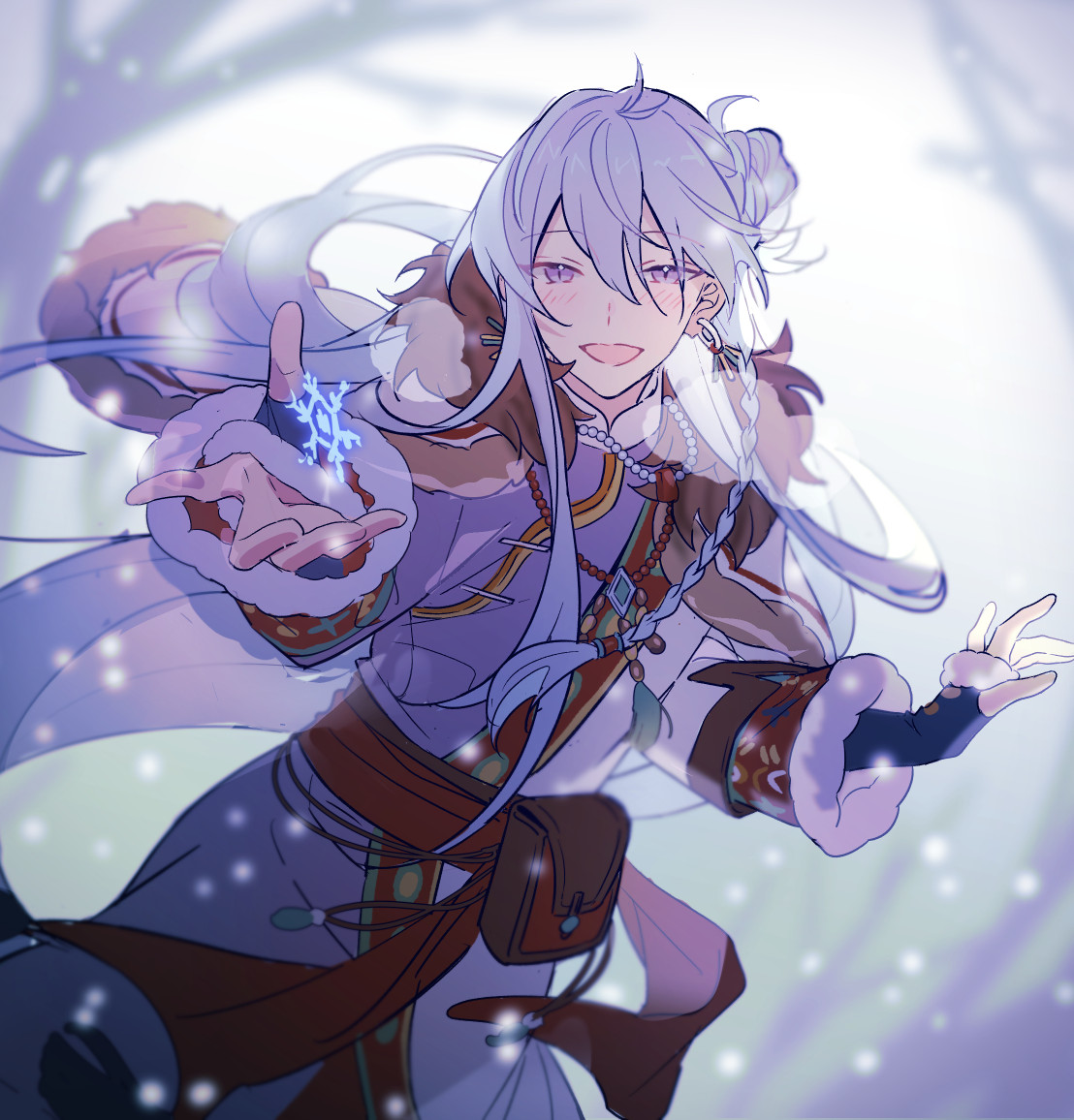 long hair male focus 1boy solo braid looking at viewer purple eyes  illustration images