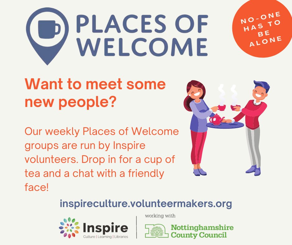 NottsLibraries's tweet photo. Run by our friendly volunteers, Places of Welcome is a chance to meet new people, have a drink and relax! ☕🍰

Join us at:

💜 Beeston - Fri10.30am-12.30pm
🍄 Worksop - Mon10.30am-12pm
✨ Sutton-in-Ashfield - Fri10.30am-12pm (beginning 17 Dec!)

Everyone welcome! https://t.co/QTN4prir5F