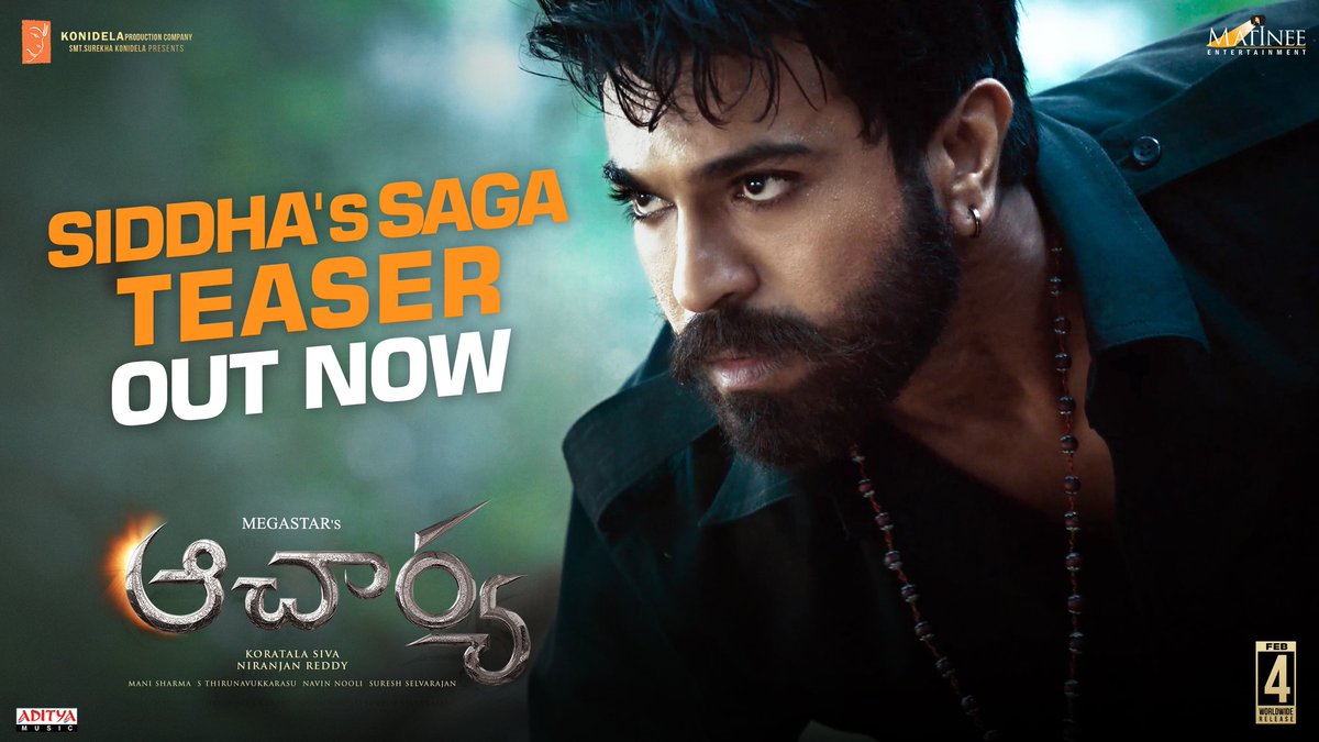 KonidelaPro's tweet photo. #SiddhasSaga Teaser out now 🔥

Feel the Goosebumps!

▶️ https://t.co/iWTGhr9dRl

#Acharya 
#AcharyaOnFeb4th 

Megastar @KChiruTweets @AlwaysRamCharan #Sivakoratala @MsKajalAggarwal @hegdepooja #ManiSharma #NiranjanReddy @MatineeEnt @KonidelaPro https://t.co/UaEmDKmqUK