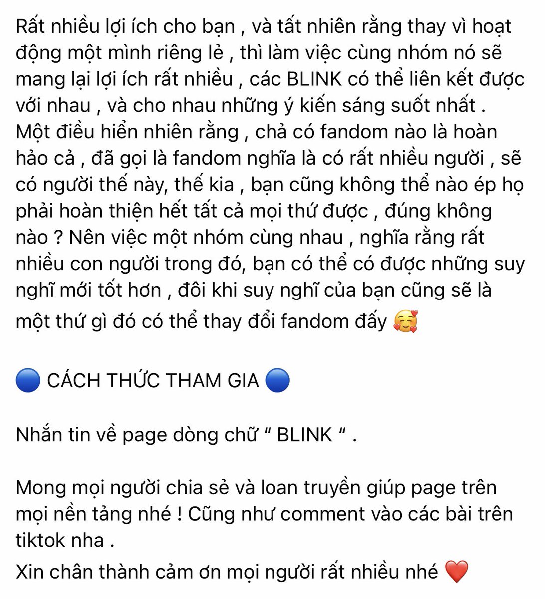 DỰ ÁN “ V-BLINK TẬP HỢP “ .

🧷 : facebook.com/11011630460256…

Hãy giúp chúng mình retweet bài viết này đến các Blink ! Và mong chúng ta có thể hợp tác nhé ;”)) . Go go go @@
 <a href="/BLACKPINK/">BLACKPINKOFFICIAL</a> #lisa #MAMAVOTE