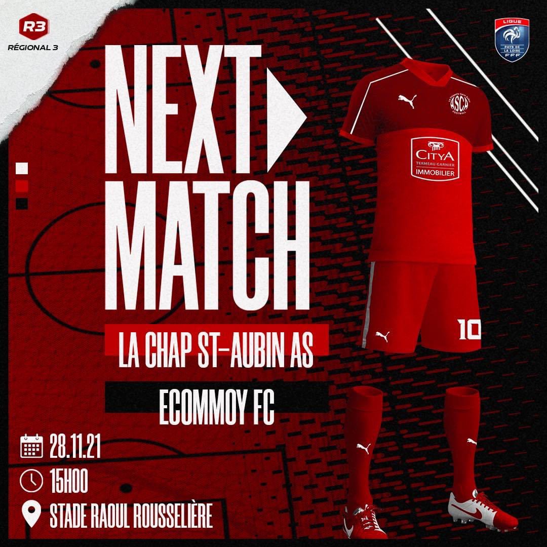 ASCAFoot's tweet photo. 🔴 J9 - Régional 3 ⚪️

Réception du @EcommoyFC pour maintenir cette bonne dynamique et garder notre invincibilité.

🗓 Dimanche 28 Novembre

🕒 15:00

📍 Stade Raoul Rousselière https://t.co/F4AjPaFKQ3