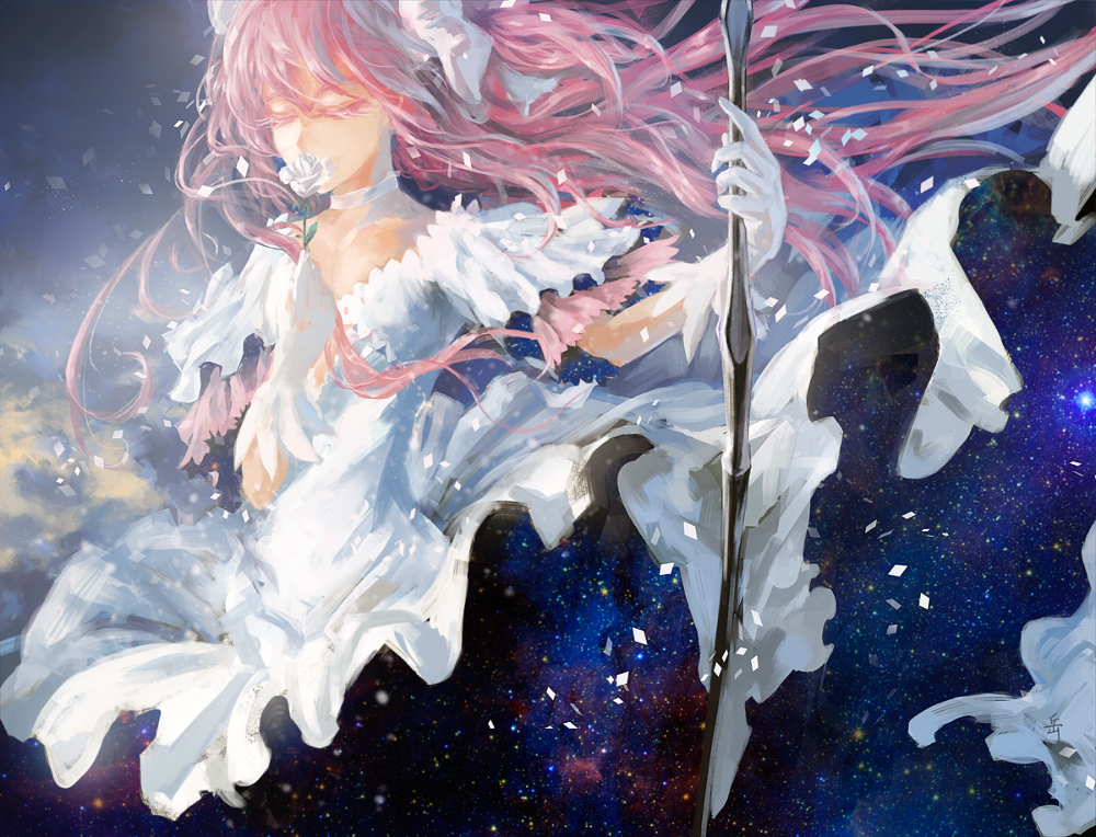 nidu4s's tweet photo. https://t.co/HQ3FQwapkg #mahou_shoujo_madoka_magica #shaft_studio #kaname_madoka #goddess_madoka #archlich #single #long_hair #pink_hair #eyes_closed #space #girl #dress #gloves #rose_roses #star_stars #bow_weapon https://t.co/0Lm55kwLNE