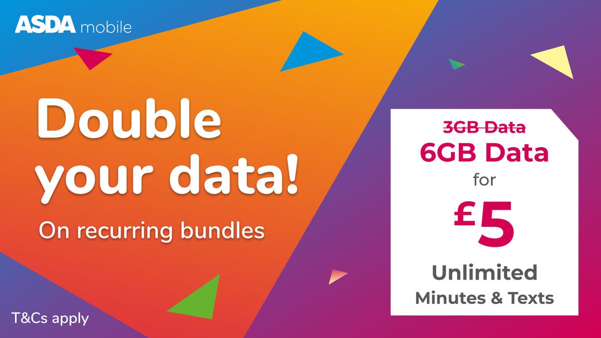 asda_mobile's tweet image. Enjoy DOUBLE the #data without double the price until 19/02 on all recurring #bundles.

That’s right – so you can get #6GB for £5, #10GB for £7, or a huge #20GB of data for just £10!

bit.ly/3k1MxYv