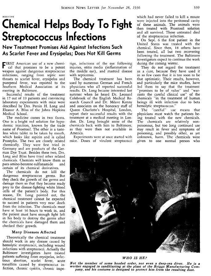 #OTD in 1936, Science News reports on what would become known as sulfanilamides, a major new class of antibiotics. #SN100 sciencenews.org/archive/chemic…