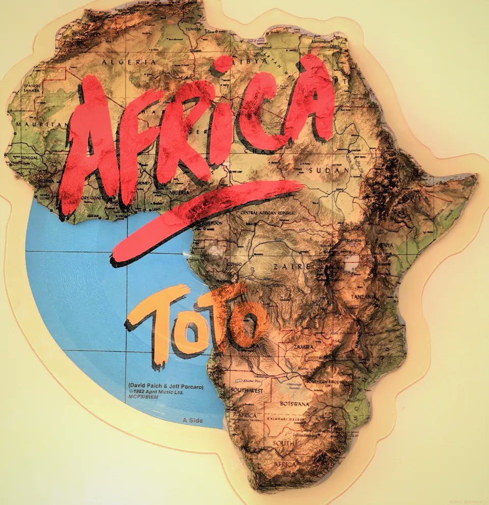 The cover of Africa by Toto (1982) featured a lovely relief map 