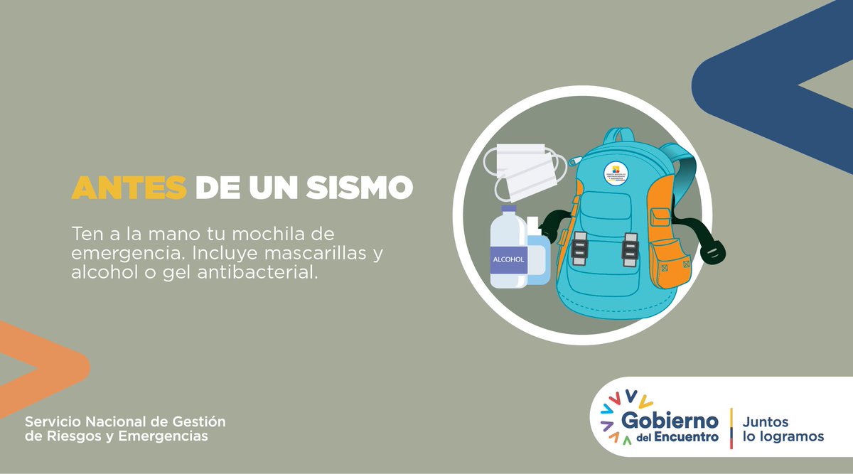 Riesgos_Ec's tweet photo. #PreparadosAnteSismos | Ante un sismo es importante que estemos preparados.

Ten lista tu mochila de emergencia con todos los insumos, identifica los lugares seguros en tu casa para que te protejas cuando ocurra un sismo. 

#JuntosPrevenidos https://t.co/xrQLVmOa7a