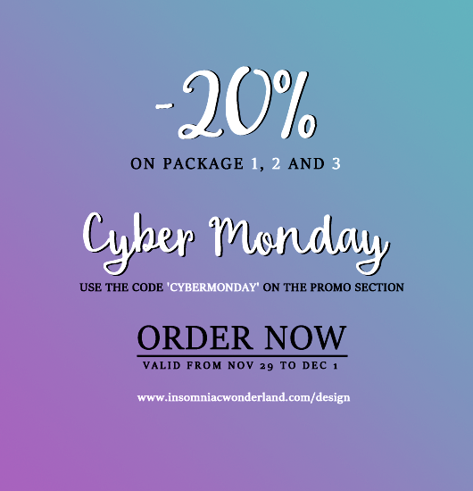 #CyberMonday 

-20% using the code "cybermonday" on your order (limited packages).

🔗insomniacwonderland.com/design/