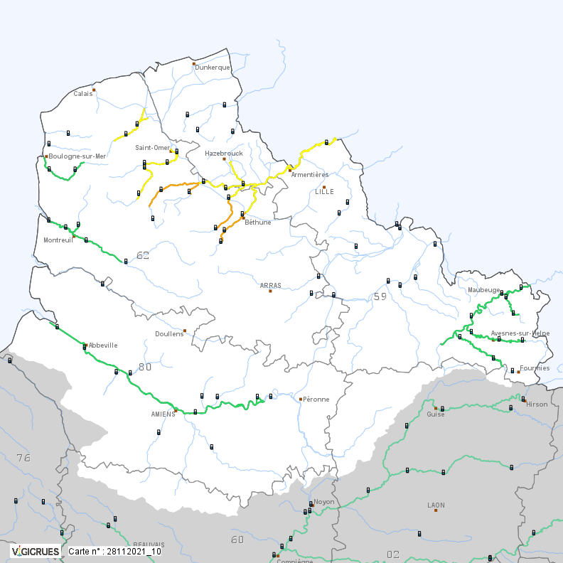 meteociel's tweet photo. Le #PasDeCalais passe en #VigilanceOrange #crues pour la #Lys amont, la #Lawe amont et la #Clarence amont. Les zones concernées sont en effet sous des #pluies et #averses continuelles depuis hier (par exemple 59mm relevés à #Fiefs (62) en 24h) https://t.co/0seB0lNhkM
