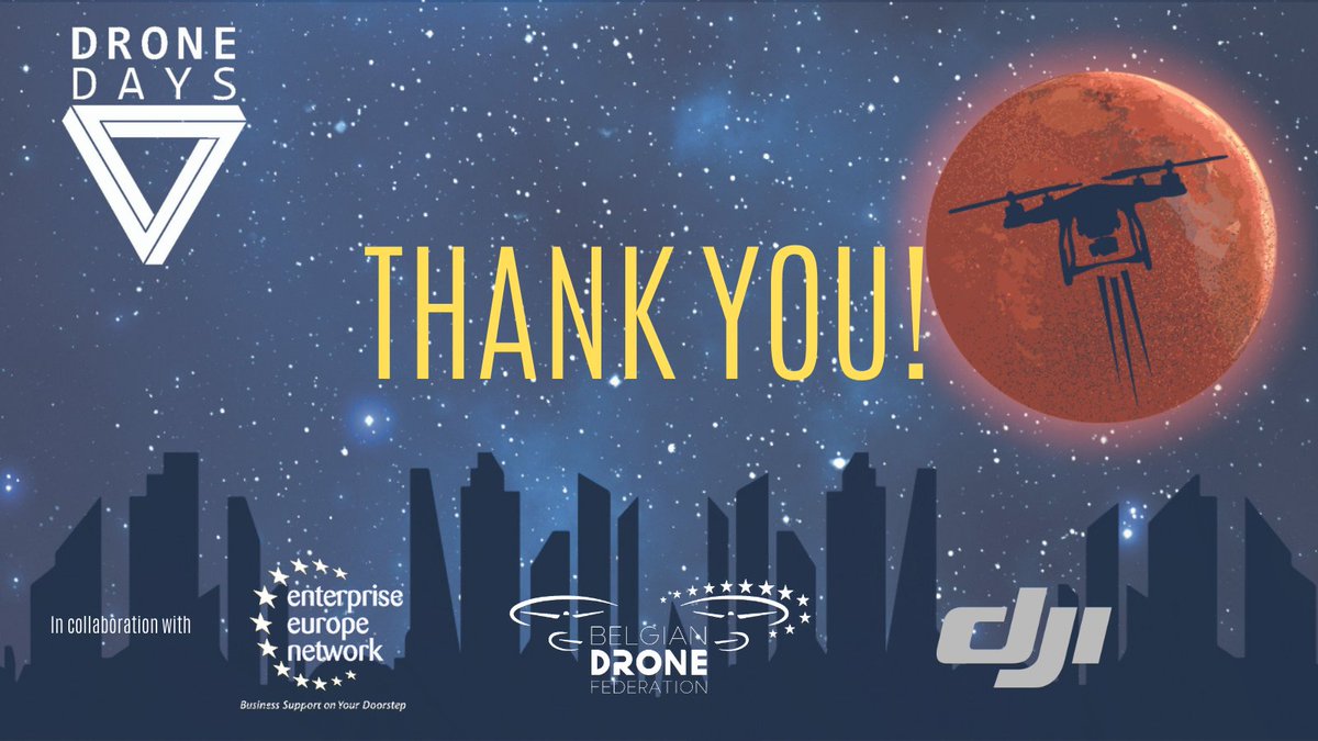 <a href="/DroneDaysBxl/">Drone Days</a>  is closed
Thank you to the many viewers (more than 500)
Thank you to the speakers
Thank you to the partners : <a href="/Brussels_hub/">hub.brussels</a> - @belgiandronefederation and <a href="/DJIGlobal/">DJI</a> 
Over 500 participants from 27 european countries have registered for the conferences and the B2B