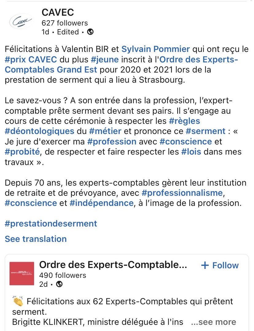 Bravo aux nouveaux experts-comptables du Grand Est qui prêtaient serment jeudi 25/11 ! Tous nos vœux de réussite dans vos vies professionnelles !

👏🏻Félicitations à nos lorrains, @Sylvain_Pmr et @_valentinbir , lauréats des Prix <a href="/LACAVEC/">CAVEC</a> 2020 &amp; 2021 🏆
 <a href="/OECGrandEst/">Ordre des Experts-Comptables Grand-Est</a> <a href="/CJECnational/">CJEC</a>
