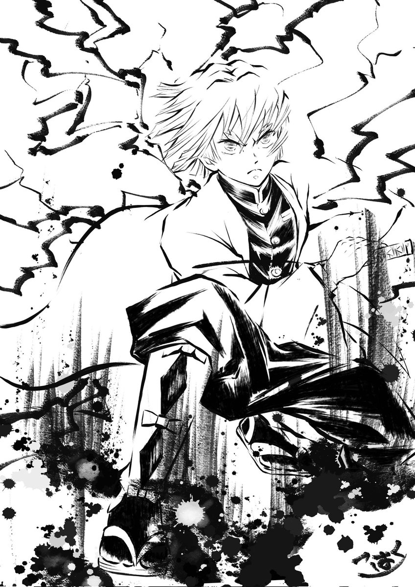 #線画を晒すと誰かが色を塗ってくれるかもしれない 
墨絵風に描いたもので、線画としては雑で塗りにくいかもしれませんが😅もし良ければ♥️
エフェクトとか塗りでごまかしてるので、好きに描いちゃってください😆✨ 