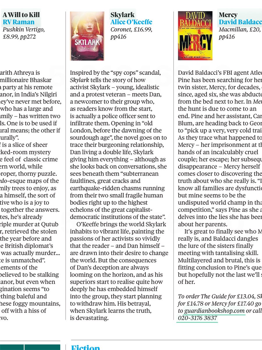 Wonderful to get this lovely review for Skylark in the Observer today. Thank you @alisonflood 😍🙏❤️