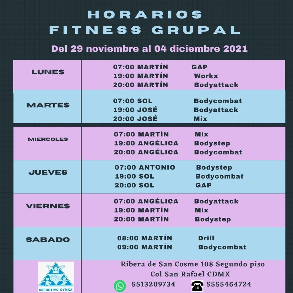 GYMKADEPORTIVA's tweet photo. Horarios  Fitness del 29 d Noviembre al 04 d Diciembre 2021

#fit #fitnessboy #fitnessaddict #fitnesspro #fitness #fitnessmotivation #fitnessgirl #boxingtraining #boxinggirl #boxing👊 #ko12  #lesmillstribe  #fitnesspro #fitnessgirl #fitnessboy #bodycombat #bodyattack #bodystep https://t.co/smeWUIWIN6