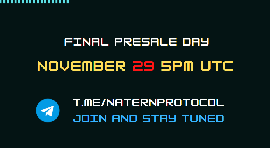 naternprotocol's tweet photo. Hello everyone!

We are going through the final process of our smart contract revision phase and making sure that there are no smart contract issues. Therefore, we decided that the Pinksale official Launch will be postponed for tomorrow Monday, November 29 5PM UTC.

Stay tuned!🙌 https://t.co/5xRTwRwxF1