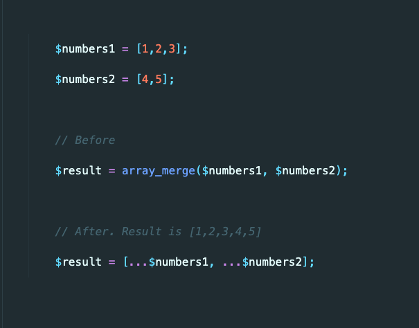 You can use the spread operator to merge arrays, just like in JavaScript