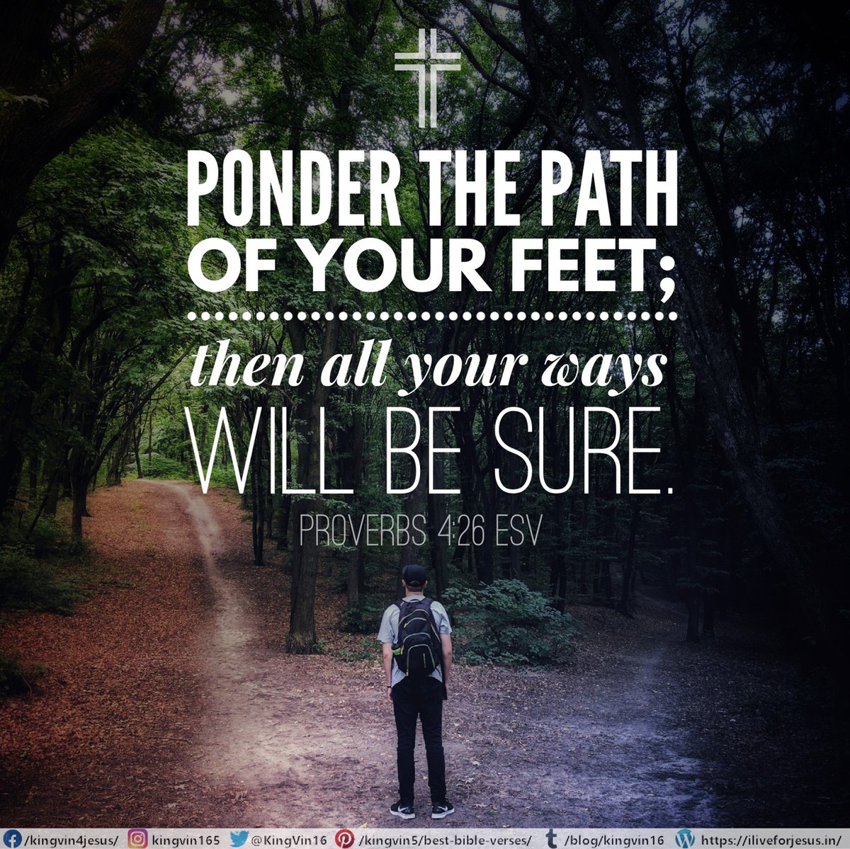 KingVin16's tweet photo. Ponder the path of your feet; then all your ways will be sure.

Proverbs 4:26 ESV

All the glory, praises and honor be to the Holy Father in Jesus' mighty and matchless name!

https://t.co/vIlnUOXH6h https://t.co/QKQCFY8l17