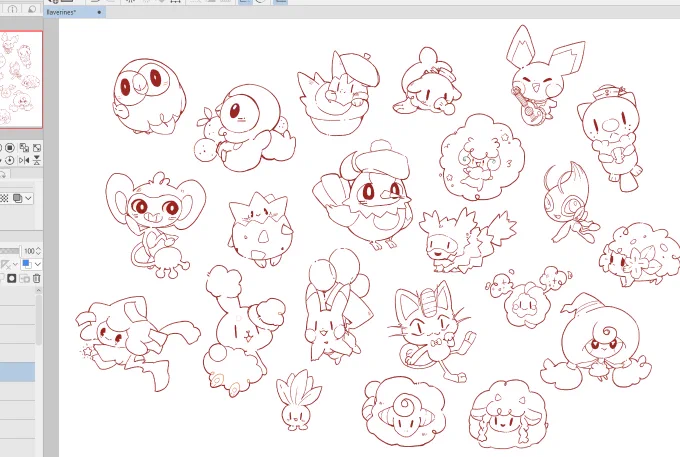 Drawing a lot of pokémon friends!  WIP 