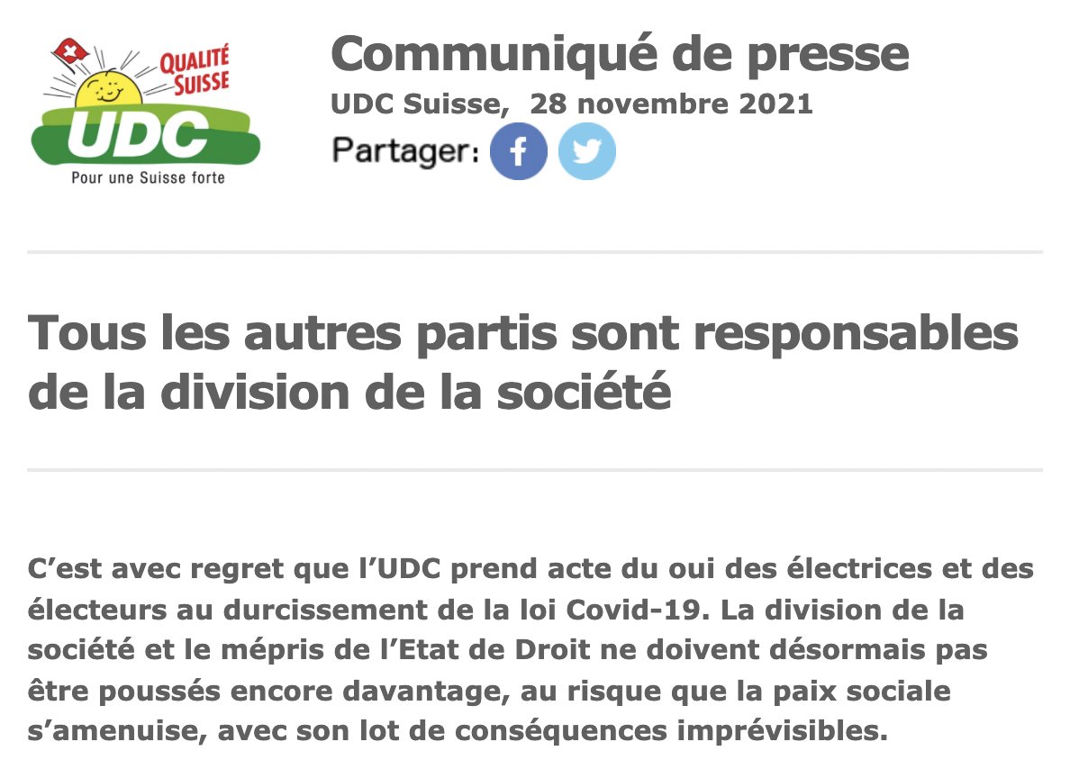 BorisBusslinger's tweet photo. Communiqué extraordinaire de l'@UDCch. C'est tous les autres les méchants https://t.co/8Gu3Bw1z4O