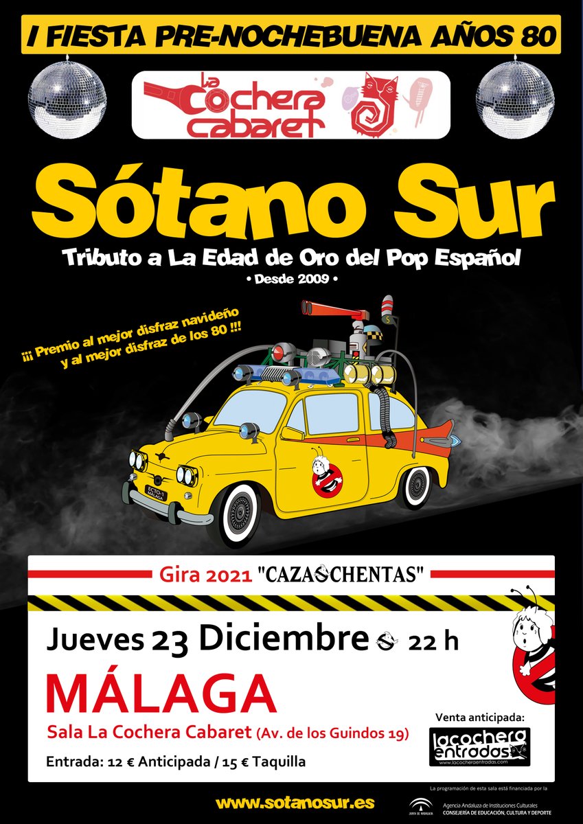 ¡¡¡ GRAN FIESTA DE LOS AÑOS 80 EN <a href="/lacocheracabare/">La Cochera Cabaret</a> !!!

Entradas:
lacocheraentradas.com/shows/details/…

Dos horas de música en directo, fuegos artificiales, serpentinas, confetis, efectos de humo, DJ 80....
Vente disfrazado y participa en un sorteo....

<a href="/SOTANOSUR/">SÓTANO SUR</a> 
#SótanoSur
#CazaOchentas