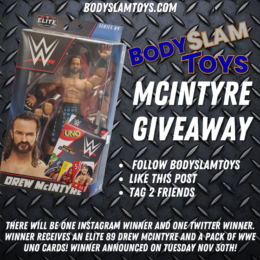 BodyslamToys's tweet photo. #bodyslamtoys Drew McIntyre giveaway time! Follow the instructions below and winners will be announced on Tuesday Nov 30th! #FigLife #wwe #wwefigures #wweelite #wrestling #giveaway #wrestlingfigures #unopened #drewmcintyre #actionfigure #wrestlingtoys #toys https://t.co/4vCrMtvFQ0