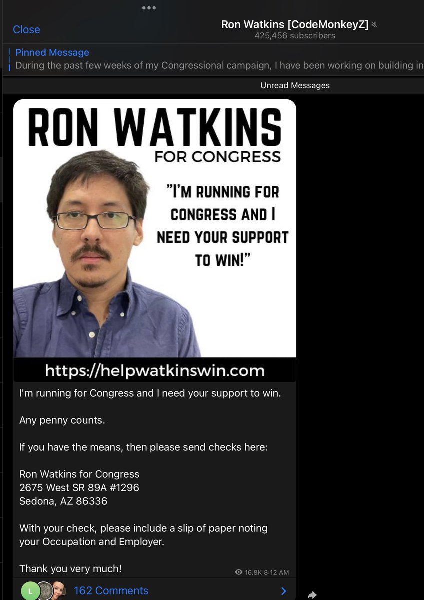jimstewartson's tweet photo. Ron Watkins, Congressional candidate, posted a plea for campaign donations along with this picture which was carefully selected to highlight his inspirational leadership qualities.
#NotQ https://t.co/JaC8fv7jqI