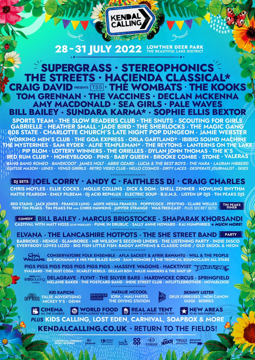 Kendal Calling 🦌 (@kendalcalling) on Twitter photo YOUR FIRST WAVE OF ARTISTS🔥
<a href="/stereophonics/">stereophonics</a>, The Streets, <a href="/SupergrassHQ/">Supergrass</a> <a href="/Fac51hacienda/">FAC51 The Haçienda</a> <a href="/thewombats/">The WOMBATS</a>, <a href="/thekooksmusic/">The Kooks</a> <a href="/Tom_Grennan/">Tom Grennan</a> <a href="/SophieEB/">Sophie Ellis-Bextor</a>, <a href="/Amy__Macdonald/">𝗔𝗠𝗬 𝗠𝗔𝗖𝗗𝗢𝗡𝗔𝗟𝗗</a> & MUCH more!
ON SALE NOW! bit.ly/3p0dFZn
RT & LIKE TO WIN VIP UPGRADES, BOUTIQUE CAMPING & £500 BAR TAB! YOUR FIRST WAVE OF ARTISTS🔥
<a href="/stereophonics/">stereophonics</a>, The Streets, <a href="/SupergrassHQ/">Supergrass</a> <a href="/Fac51hacienda/">FAC51 The Haçienda</a> <a href="/thewombats/">The WOMBATS</a>, <a href="/thekooksmusic/">The Kooks</a> <a href="/Tom_Grennan/">Tom Grennan</a> <a href="/SophieEB/">Sophie Ellis-Bextor</a>, <a href="/Amy__Macdonald/">𝗔𝗠𝗬 𝗠𝗔𝗖𝗗𝗢𝗡𝗔𝗟𝗗</a> & MUCH more!
ON SALE NOW! bit.ly/3p0dFZn
RT & LIKE TO WIN VIP UPGRADES, BOUTIQUE CAMPING & £500 BAR TAB!