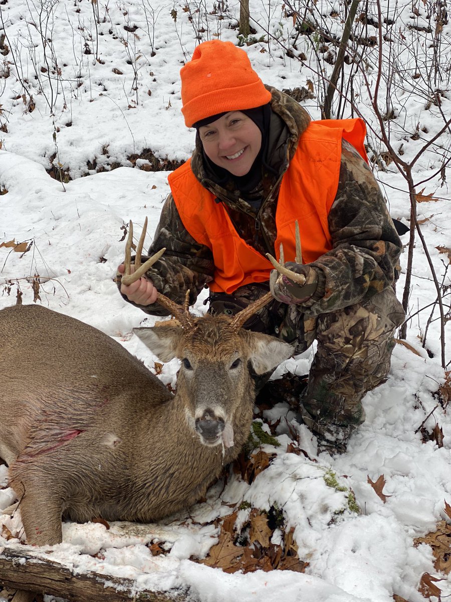 airalana24's tweet photo. Still cold and wind today but I only had to wait it out until 10!! Thank goodness for my husband and our friends use of his side by side to haul that big boy out!! All up hill of course lol #buck #firstbuckever #sundayhuntinginPA #onehappylady https://t.co/VvO59y50XR