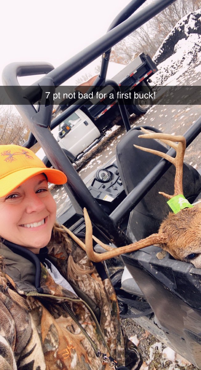 airalana24's tweet photo. Still cold and wind today but I only had to wait it out until 10!! Thank goodness for my husband and our friends use of his side by side to haul that big boy out!! All up hill of course lol #buck #firstbuckever #sundayhuntinginPA #onehappylady https://t.co/VvO59y50XR