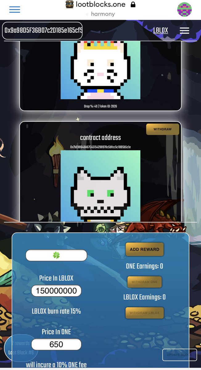 BraveNobleLord's tweet photo. Woke up to a cleaned out 🍀 @LootBlocks_ #6

Set new rewards for those who seek to play 🎲 ,discount in $lblox or pay in $one 

Find $lblox on @BossSwapFinance and @lootswapfinance 

https://t.co/3LG30RiF8k

 60% chance for 💀 🐱 

40% chance for 👑 🐱 

@PunkTownONE https://t.co/XA0IN3wa6P