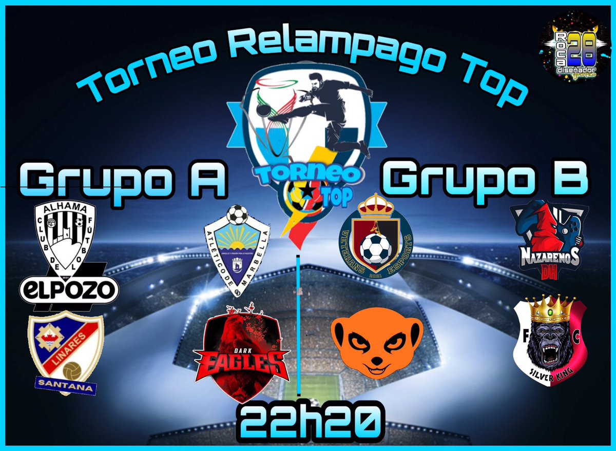 torneorelampACE's tweet photo. En el torneo relámpago top estos son los equipos q van a participar:@silverkingFC @DarkEaglesVFO @DhNazarenos @eAlhamaElPozoFc @fc_spectre @VeteranseSport @LinaresEsports @AtcoMarbella https://t.co/7LWgCKfykU