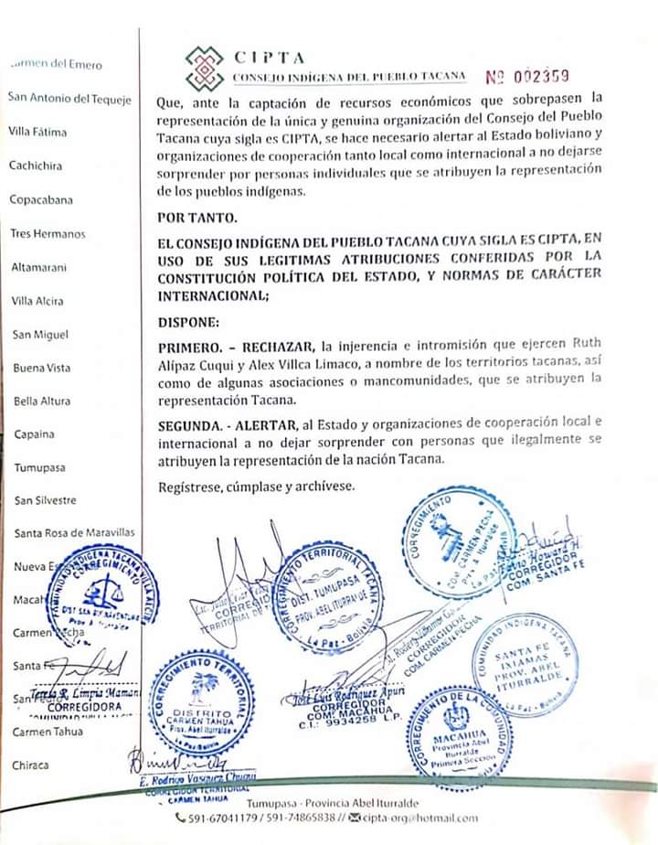 alexvillca's tweet photo. La @contiocap denuncia nuevo ataque a defensores de derechos indígenas, @CuquiRuth y @alexvillca, entre otros, por dirigentes indígenas cooptados por el gobierno del #MAS_IPSP, que hace poco firmaron convenio con #ENDE, para imponer el proyecto hidroeléctrico #Chepete y El Bala. https://t.co/kDabNvDfRE