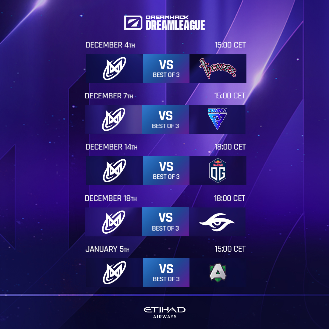 NigmaGalaxy's tweet photo. 🚨Mark your calendars and set your alarms🚨

We have a lot of Dota coming your way!

#StarsAlign https://t.co/ZXMJUmayLe
