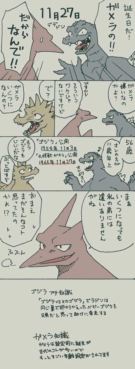 昨日はガメラの誕生日でした。
おめでとうございます。
とか言いながらガメラは
一切描いてないという始末。

ヤマもオチも全部爆発しました。

※こちらは公式に一切関係ない
ファンアートです。
私個人の偏見と勘違い誤りが
大いに含まれている可能性を
あらかじめご了承ください。 