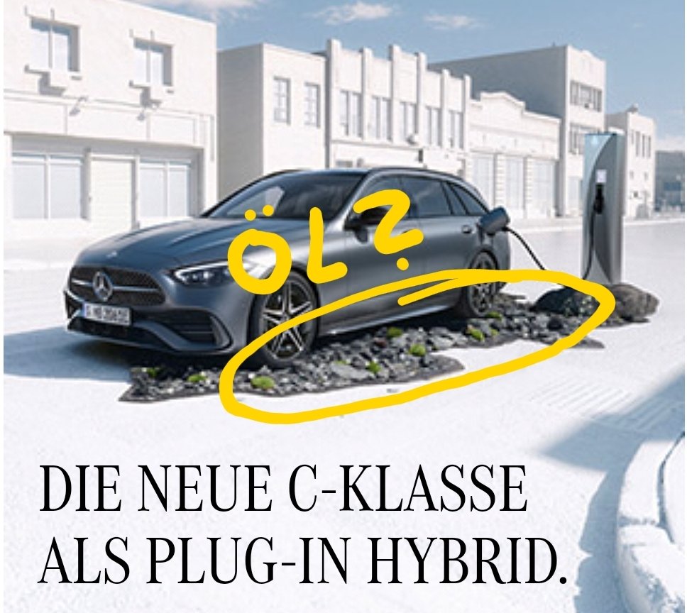 teleniko's tweet photo. Was hat sich die Günter wohl bei dem Ölschlamm unter dem Auto mit der sauberen Elektro-Message gedacht? 

naja, vielleicht haben sie einfach etwas weiter gedacht: ein e-Auto ist nicht sauber solange der Strom nicht grün produziert wurde... https://t.co/KER2utbTjf