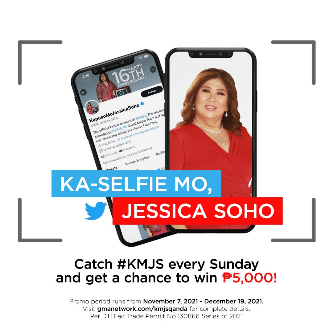 KM_Jessica_Soho's tweet photo. Tuloy-tuloy po ang pamimigay ng ating programa ng maagang pamasko para sa mapipiling TWEETS OF THE WEEK! Ang mapipiling 5 TWEETS OF THE WEEK, mananalo ng P5,000 each! Kaya tweet na gamit ang #KMJS! https://t.co/8YH7ULyfnA
