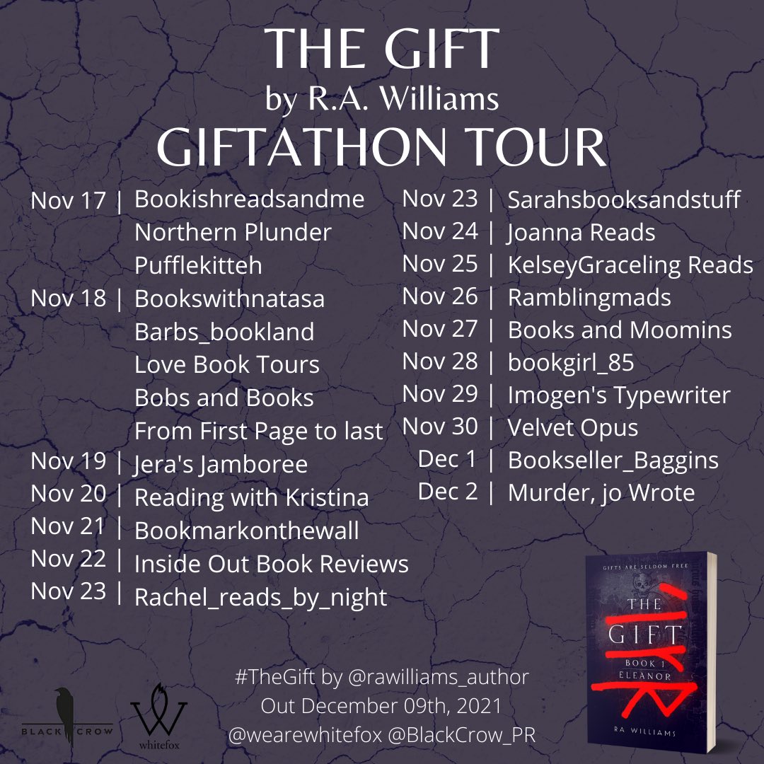the_book_girl85's tweet photo. Giveaway! π
Iβve teamed up with @BlackCrow_PR to give you guys the opportunity to win a copy of #TheGift by #RAWilliams,Β a lush historical adventure that's equal parts Gothic horror.
To enter: follow, retweet and tag a friend.
Open to UK residents only.
Closes 12pm, 3 Dec. https://t.co/smoApk7509