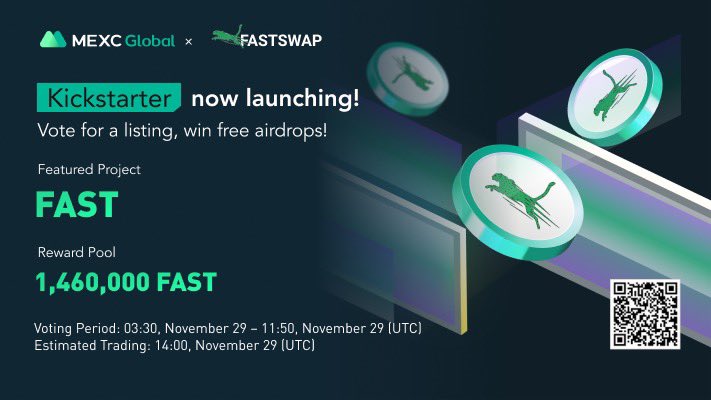 MEXC's tweet photo. Presenting the new #Kickstarter session with $FAST @fastswapdex.

🗳️Vote with $MX to get $FAST listed and share 1,460,000 $FAST airdrops
⏰Period: 03:30 - 11:50 Nov 29 (UTC)
📈Trading: 14:00 Nov 29 (UTC)

Details: https://t.co/8zNvTPUOBL

#FastSwap #MEXCGlobal #DeFi https://t.co/SpxHnIz9vo