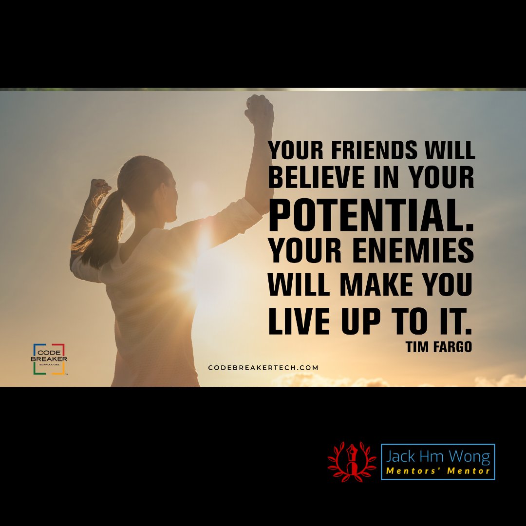 JackHMWong's tweet image. "Your Friends Will Believe in Your Potential.  Your Enemies Will Make You Live Up to It!" ~ Tim Fargo

#BANKCODE #WhyTheyBuy #OneWorldOneLanguage #CodebreakerAI #TakeItToTheBANK #CodebreakerExplore #CodebreakerDiscover #CodebreakerCoaching
