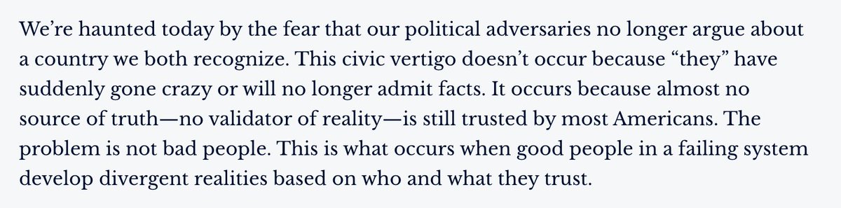 JonHaidt's tweet photo. The most insightful passage I've read this week, on America's trust spiral. From @blankenhorn3, channeling @jon_rauch.  Join @braverangels: 

https://t.co/WdBpuptfJI https://t.co/lX2ACWWbXF