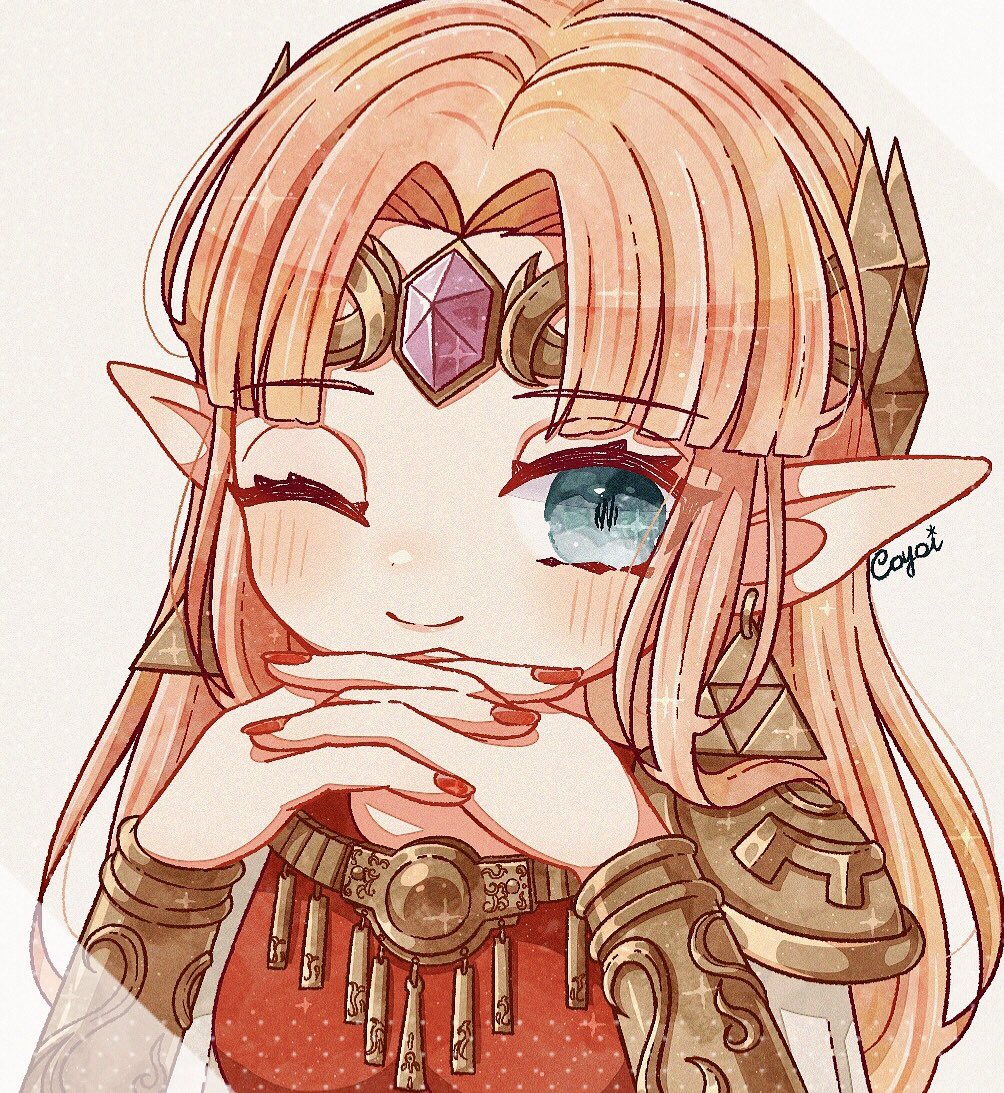 princess zelda 1girl pointy ears solo one eye closed blonde hair smile long hair  illustration images