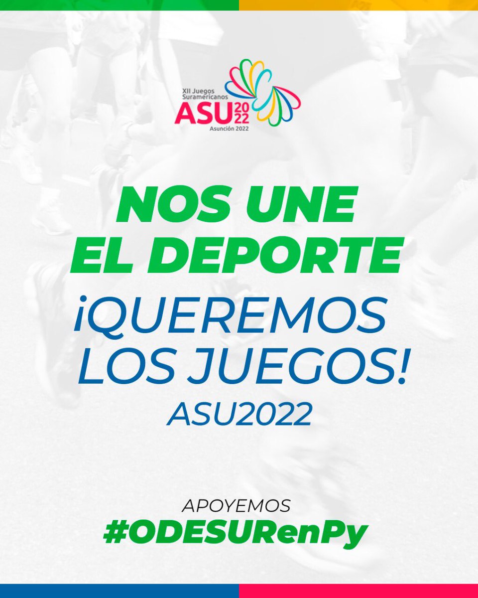Comité Olímpico Pyo (@coparaguay) on Twitter photo ¡En esta causa nacional SOMOS UNO, porque #ElDeporteNosUne! 🇵🇾🌟
⚽️🏀🏐🏉🏓🏸🏑⛳️🥅🏹🥊🥋🛹🛼🤺🤾🏻♀️🏇🏻🤽🏼♂️🏊🏼♂️🚴🏽🚣🏽♂️🤸🏻♂️🤼♂️🏋🏻♂️
#QueremosLosJuegosSuramericanos #NoMatenAlDeporte #ODESURenPy #Asuncion2022 #ParaguayPuede #VamosParaguay <a href="/odesurmedia/">ODESUR</a> <a href="/sndpy/">Secretaría Nacional de Deportes</a> <a href="/CamiloPerezLM/">Camilo Perez LopezM</a> ¡En esta causa nacional SOMOS UNO, porque #ElDeporteNosUne! 🇵🇾🌟
⚽️🏀🏐🏉🏓🏸🏑⛳️🥅🏹🥊🥋🛹🛼🤺🤾🏻♀️🏇🏻🤽🏼♂️🏊🏼♂️🚴🏽🚣🏽♂️🤸🏻♂️🤼♂️🏋🏻♂️
#QueremosLosJuegosSuramericanos #NoMatenAlDeporte #ODESURenPy #Asuncion2022 #ParaguayPuede #VamosParaguay <a href="/odesurmedia/">ODESUR</a> <a href="/sndpy/">Secretaría Nacional de Deportes</a> <a href="/CamiloPerezLM/">Camilo Perez LopezM</a>