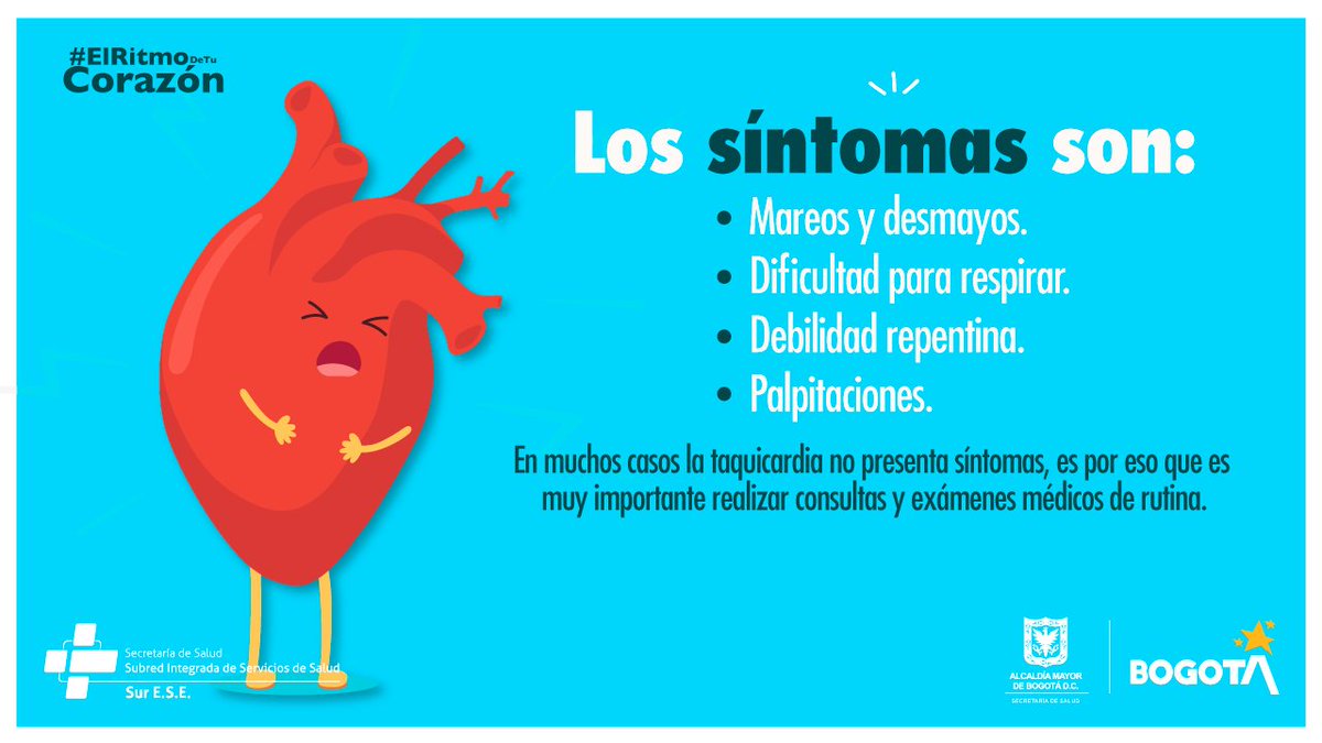 SubRedSur's tweet photo. #Síntomas de Taquicardia⏱️
La taquicardia es un trastorno del ritmo cardiaco en donde el corazón💓late más rápido de lo normal. 
A una frecuencia superior de 100 latidos por minuto, en reposo, el corazón no puede bombear sangre eficientemente hacia el organismo y el cerebro. https://t.co/HQnWFQ65mS