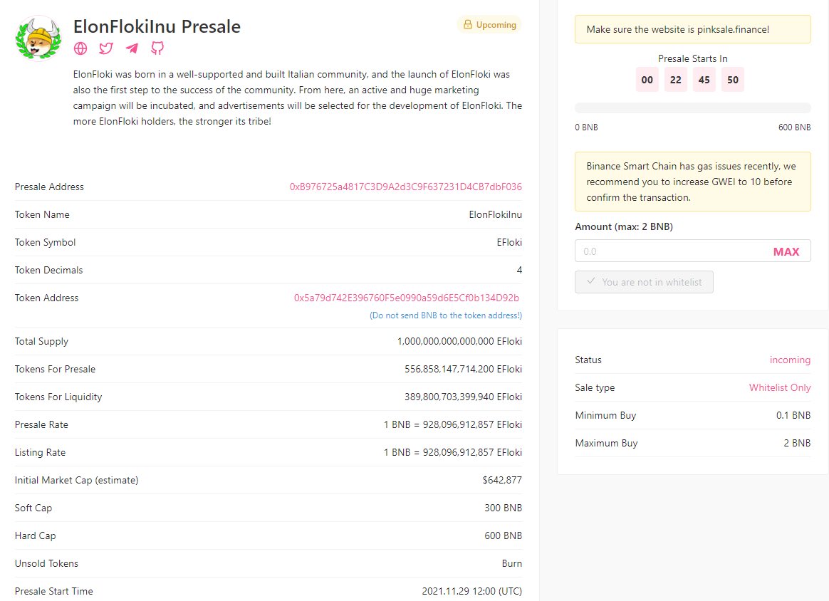 🌞ElonFloki🌞
💫ElonFloki is the combination of Gamefi and Rebase
🔥✈️ Presale Live On November 29, 12:00 UTC 🔥
🌟Presale Link: pinksale.finance/#/launchpad/0x…
Don't forget to join us....🚀🚀
⚡️Join Our Telegram Group: t.me/ElonFlokiInuof…
🔹#Elonfloki #bsc #gamefi #nft