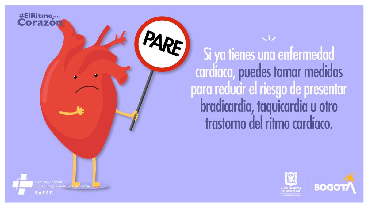 SubRedSur's tweet photo. ¿A qué ritmo late tu corazón?
Si ya tienes una enfermedad cardiaca, contrólala y trátala, siguiendo el plan de tratamiento y toma todos los medicamentos como se te indique.
Si los síntomas cambian, empeoran o tienes nuevos síntomas, Informa de inmediato a tu médico. https://t.co/5D0m8EwHkd