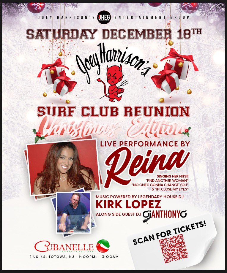 SAT Dec 18th, Joey Harrison’s Surf Club Reunion at Cubanelle, Reina Live w/DJ Kirk Lopez &amp; Guest Anthony D Tix: bit.ly/SurfClubReunio…