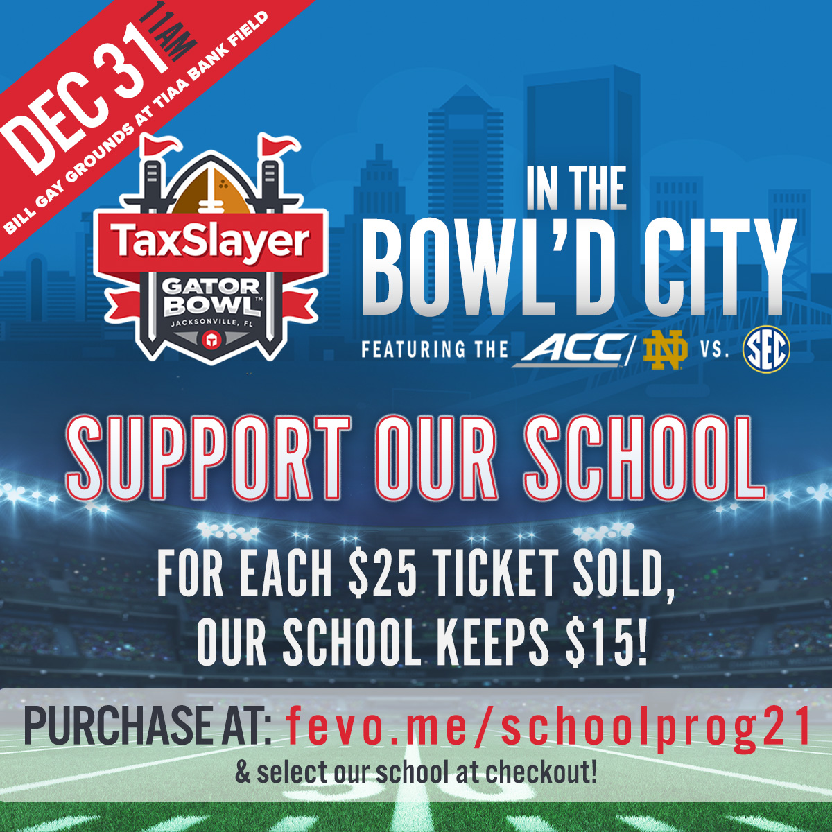 Selection Sunday is one week away! Go to fevo.me/schoolprog21 for discounted tickets to this year's <a href="/taxslayerbowl/">TaxSlayer Gator Bowl</a>. For $25, you'll get a good seat in the north end zone. $15 from your purchase will be donated to the <a href="/ACHSSTINGRAYS/">ACHS Athletics</a> girls golf team. Deal ends Wednesday, 12/1/21