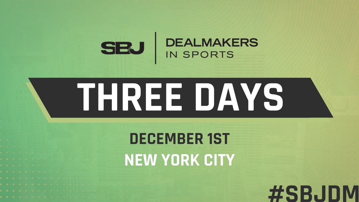 Three days to go until #SBJDM kicks off.

What we will cover: 

🔸 New Revenue Trends to Watch
🔸 The Value Proposition of Team Ownership
🔸 Investing in Women’s Professional Sports and much more.

👉  sportsbusinessjournal.com/Conferences-Ev…
