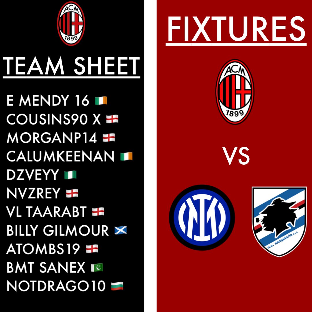 to make it clear moulijn/billy gilmour is <a href="/EMackk_/">Ethan</a> 🤣

Matchday 5⚽️

🕐8:00PM
🆚 Inter Milan
🏆Serie A 

🕐8:45PM
🆚Sampdoria
🏆Serie A 

Lineup🏟: